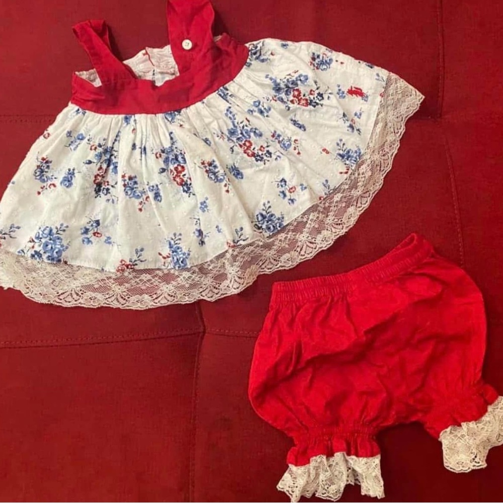 Well Dressed Wolf Red and White Floral Diaper Cover  liberty set